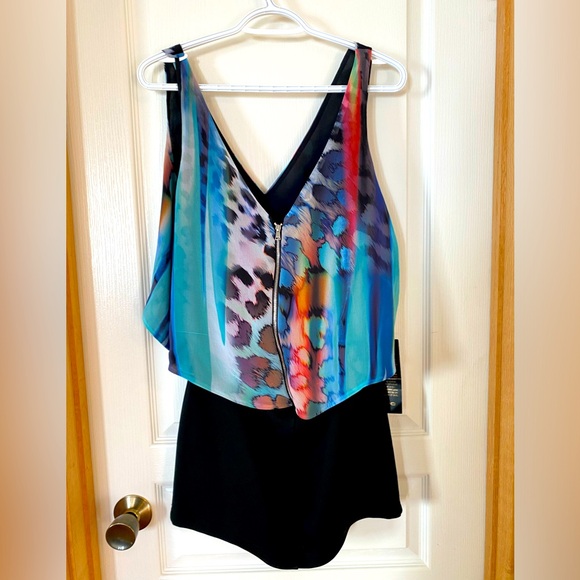 Bebe Dress Mini Sleeveless Crop Black Skirt Multicolour Top Size Large New - Picture 11 of 11